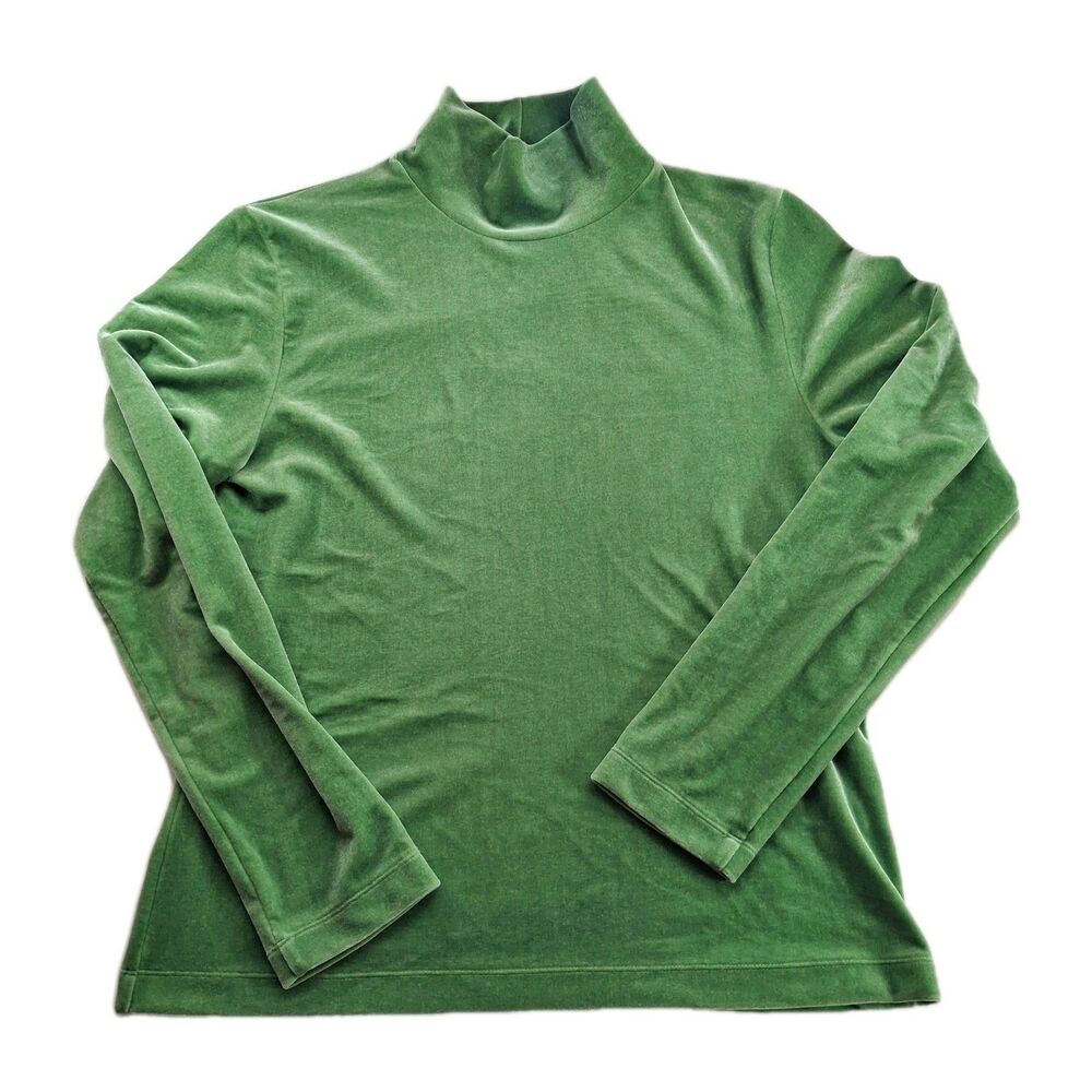 VTG Y2K Sz M Lands End Mock Turtleneck Sweater Bright Green Valour Long Sleeve